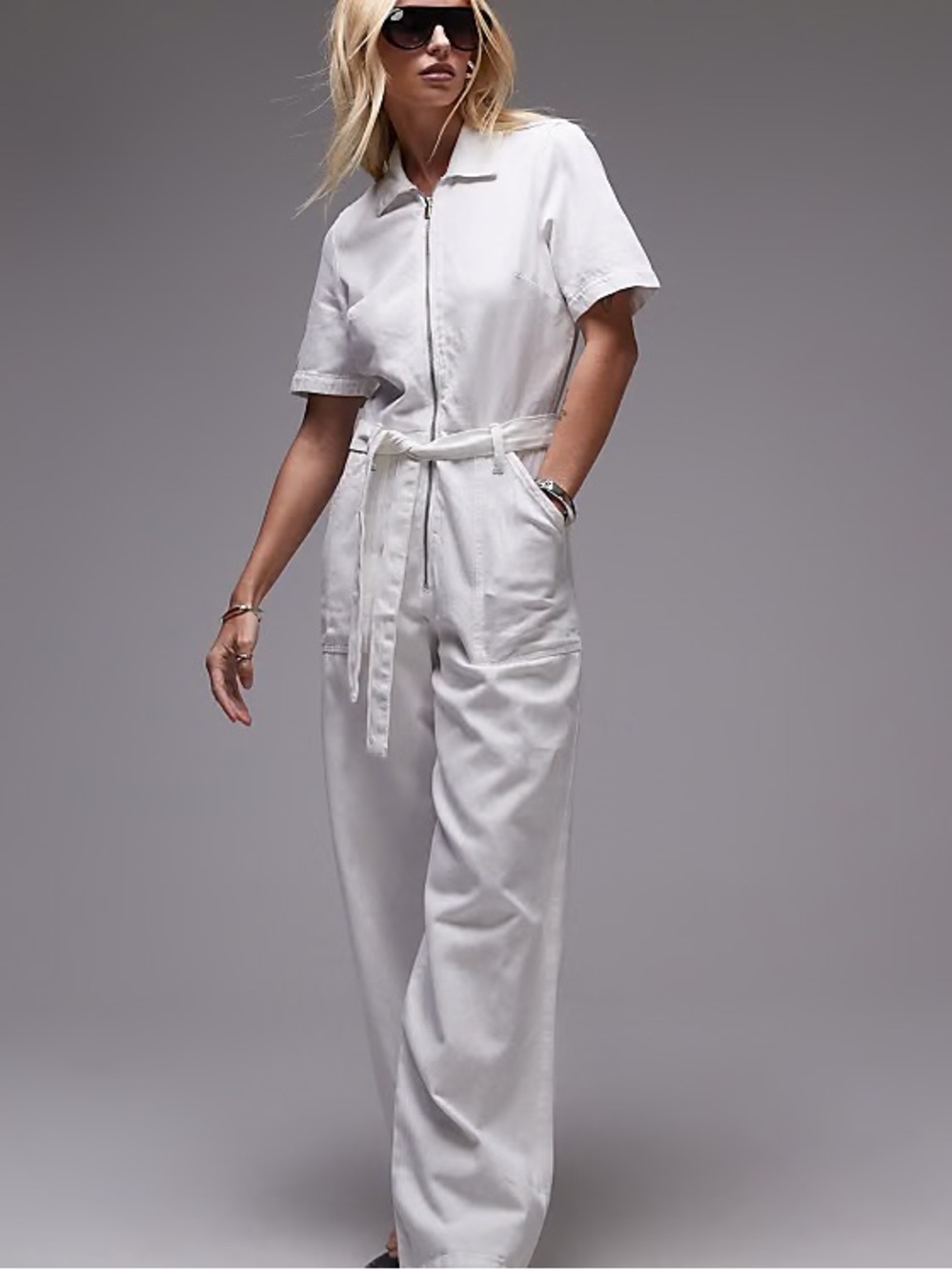Mango Belted Denim Jumpsuit